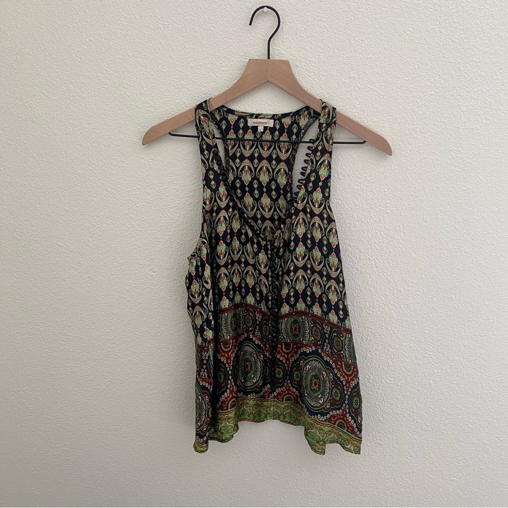 Sundance multicolor sleeveless blouse with beaded buttons down the middle size L